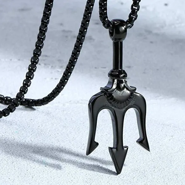 Classy Men Black Poseidon Trident Pendant Necklace