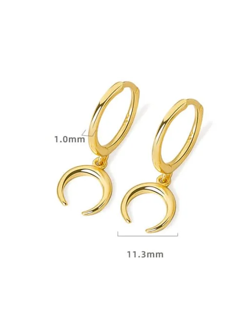 Crescent Moon Hoop Earrings, 18K Gold Plated .925 Sterling Silver Charm Huggie Earrings