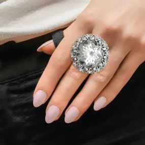 Crystal Vintage Cocktail Ring Rhodium