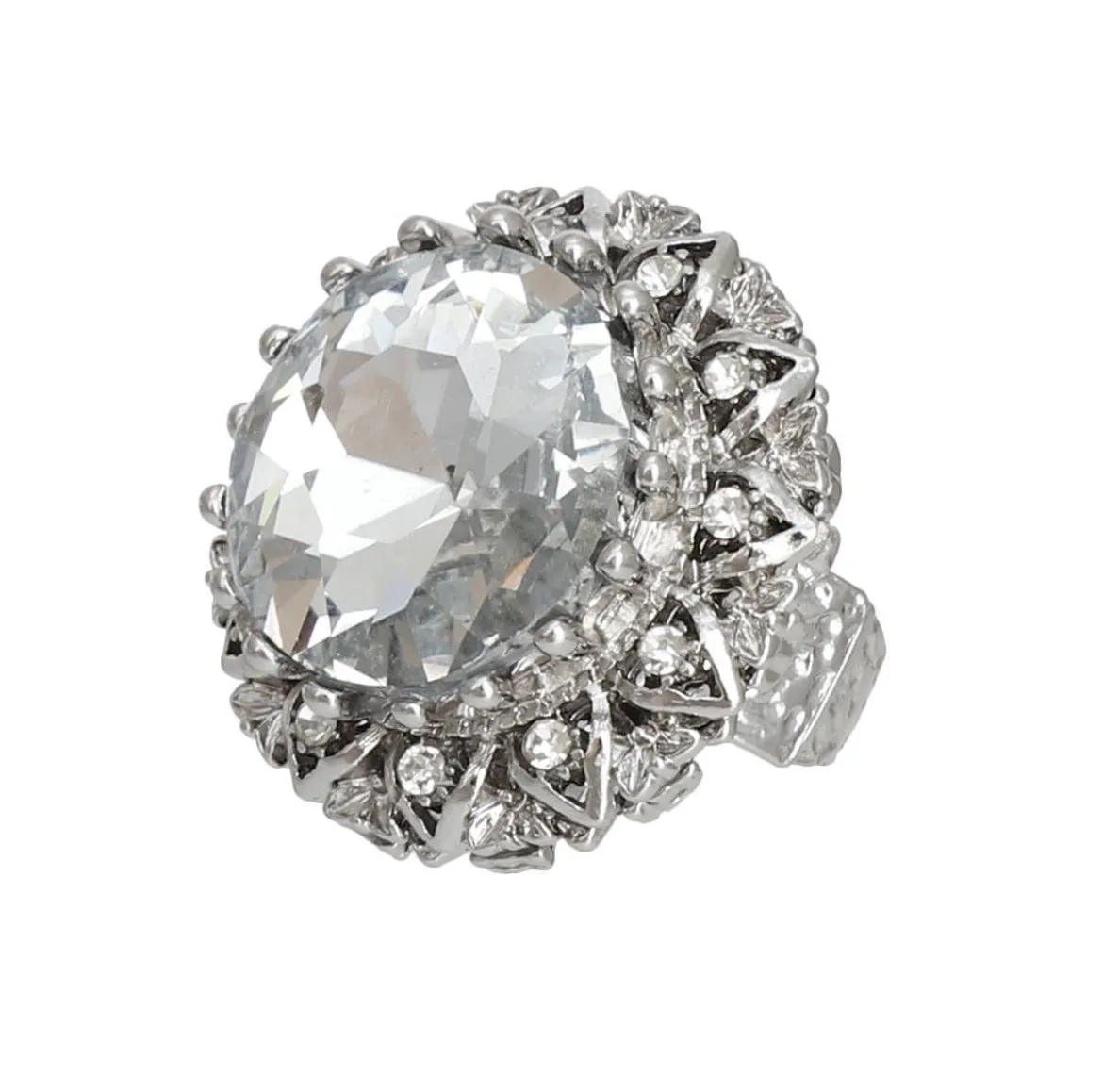 Crystal Vintage Cocktail Ring Rhodium