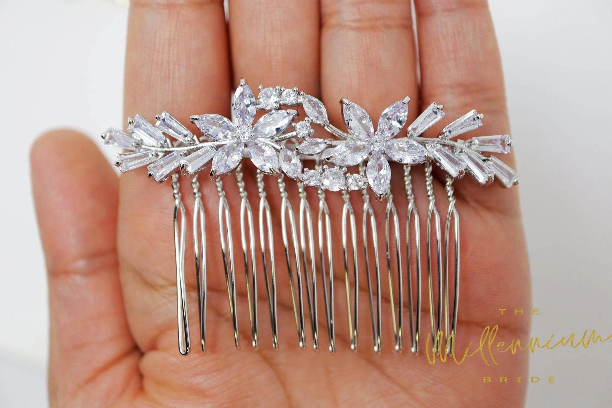 Cubic Zirconia, Diamond Floral Vine Leaves Small Bridal Hair Comb, Bridal Hair Piece, Bridal Hair Accessories, Wedding Hair Accessory.