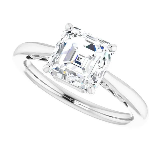 Cubic Zirconia Engagement Ring- The Abbey Ro (Customizable Asscher Cut Solitaire with 'Incomplete' Decorations)