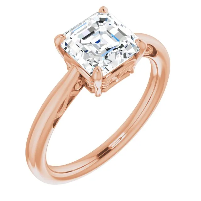 Cubic Zirconia Engagement Ring- The Abbey Ro (Customizable Asscher Cut Solitaire with 'Incomplete' Decorations)