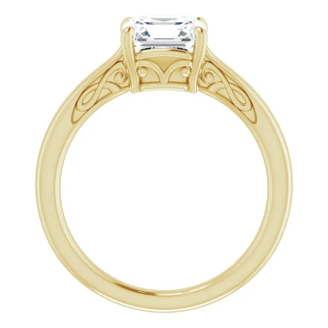 Cubic Zirconia Engagement Ring- The Abbey Ro (Customizable Asscher Cut Solitaire with 'Incomplete' Decorations)