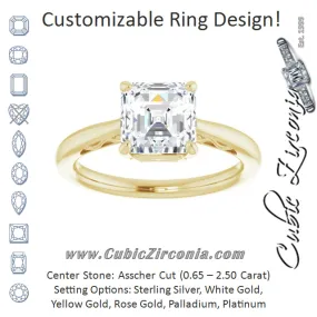 Cubic Zirconia Engagement Ring- The Abbey Ro (Customizable Asscher Cut Solitaire with 'Incomplete' Decorations)