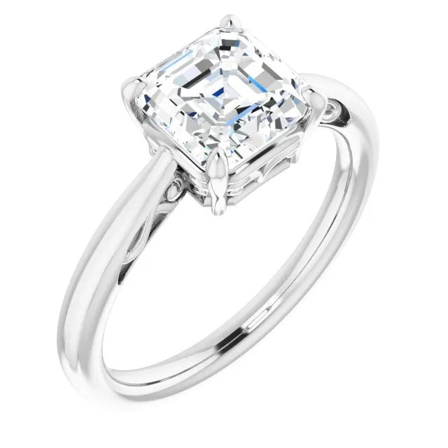 Cubic Zirconia Engagement Ring- The Abbey Ro (Customizable Asscher Cut Solitaire with 'Incomplete' Decorations)