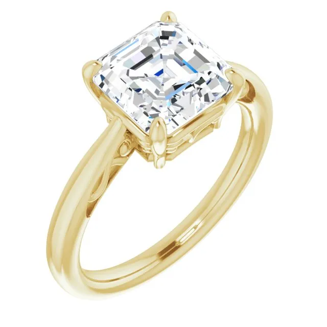 Cubic Zirconia Engagement Ring- The Abbey Ro (Customizable Asscher Cut Solitaire with 'Incomplete' Decorations)