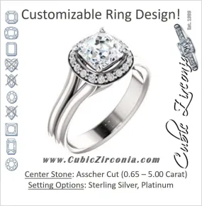 Cubic Zirconia Engagement Ring- The Bebi (Customizable Cathedral-Halo Asscher Cut Design with Wide Split Band)