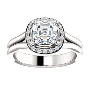 Cubic Zirconia Engagement Ring- The Bebi (Customizable Cathedral-Halo Asscher Cut Design with Wide Split Band)