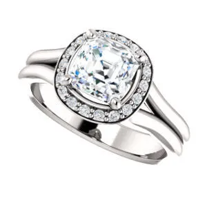 Cubic Zirconia Engagement Ring- The Bebi (Customizable Cathedral-Halo Asscher Cut Design with Wide Split Band)