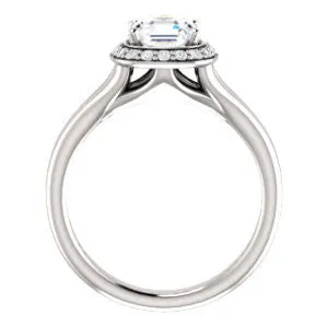 Cubic Zirconia Engagement Ring- The Bebi (Customizable Cathedral-Halo Asscher Cut Design with Wide Split Band)