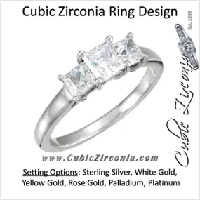 Cubic Zirconia Engagement Ring- The Buffy (0.96 TCW 3-Stone Princess Cut)