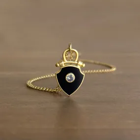 Curved Top Onyx Shield Pendant with Diamond