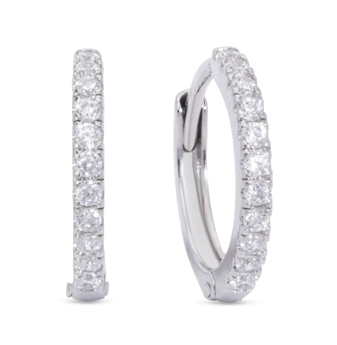 CZ Hinged Hoop Earrings - White