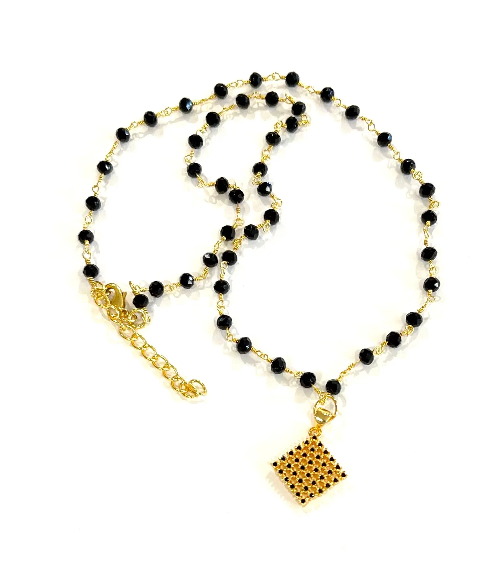 Dainty Black Onyx Gold Chain Necklace with Onyx Pendant 18"