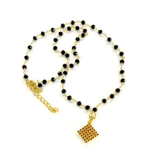 Dainty Black Onyx Gold Chain Necklace with Onyx Pendant 18"