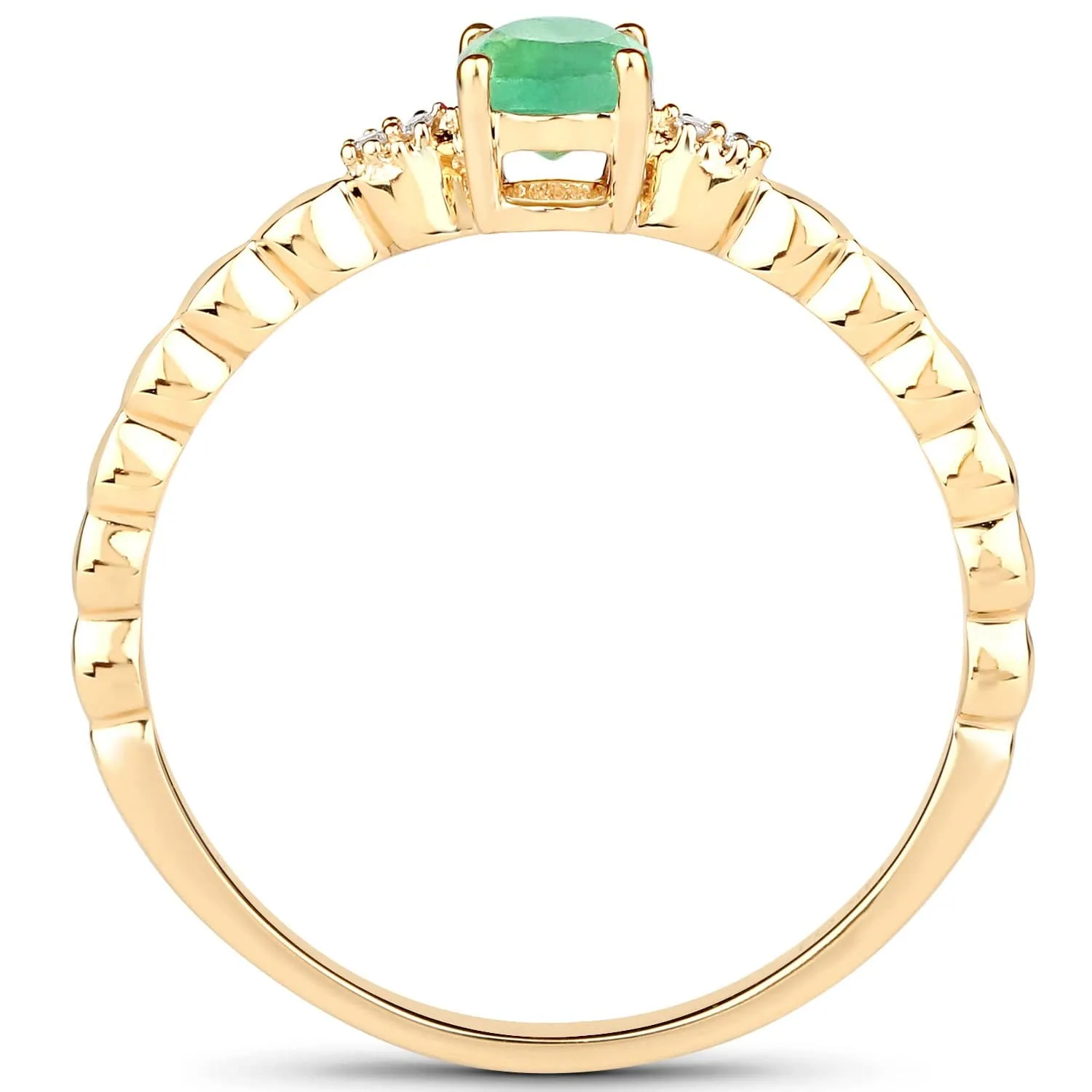 Dainty Emerald and Diamond Ring in 14K Yellow Gold, Genuine