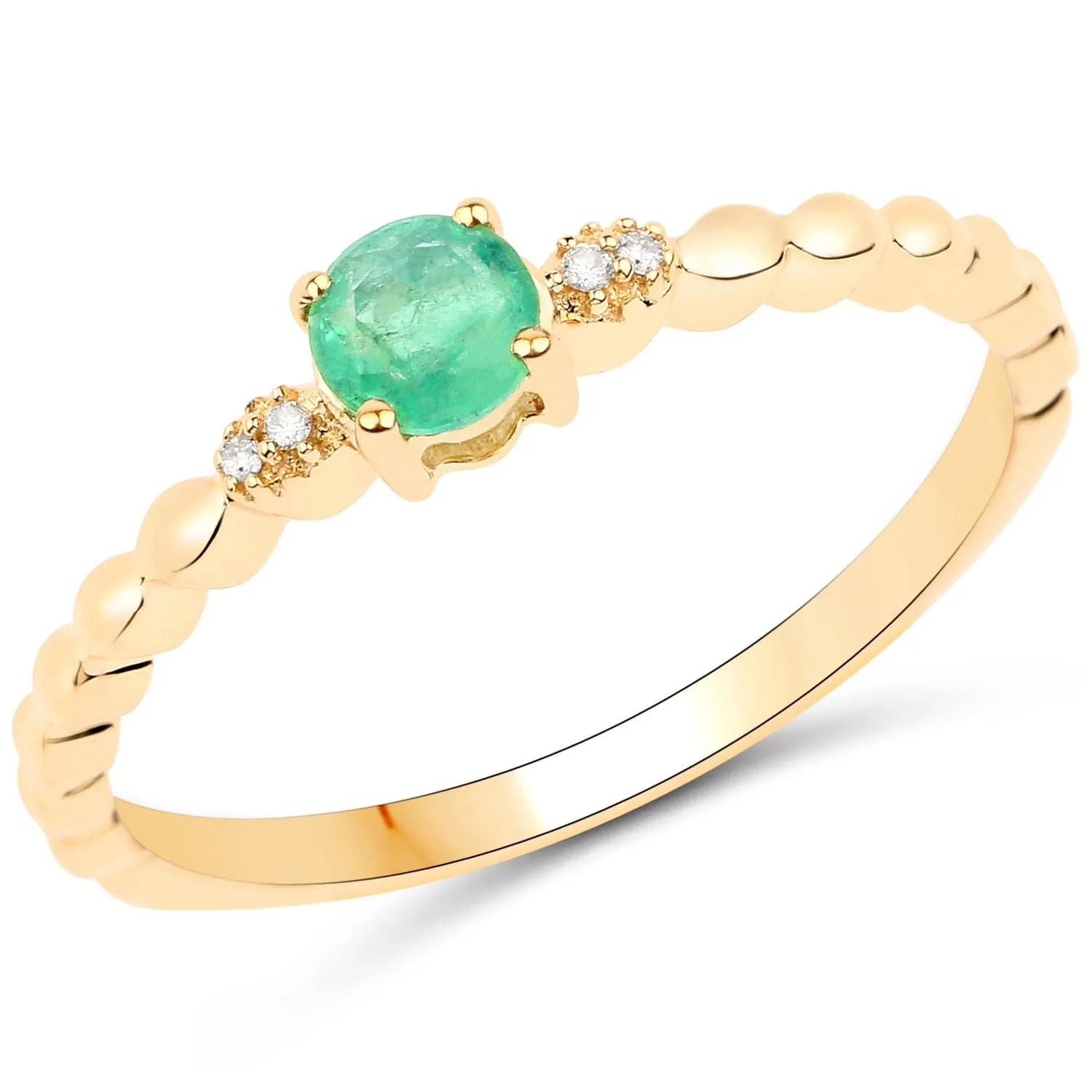 Dainty Emerald and Diamond Ring in 14K Yellow Gold, Genuine