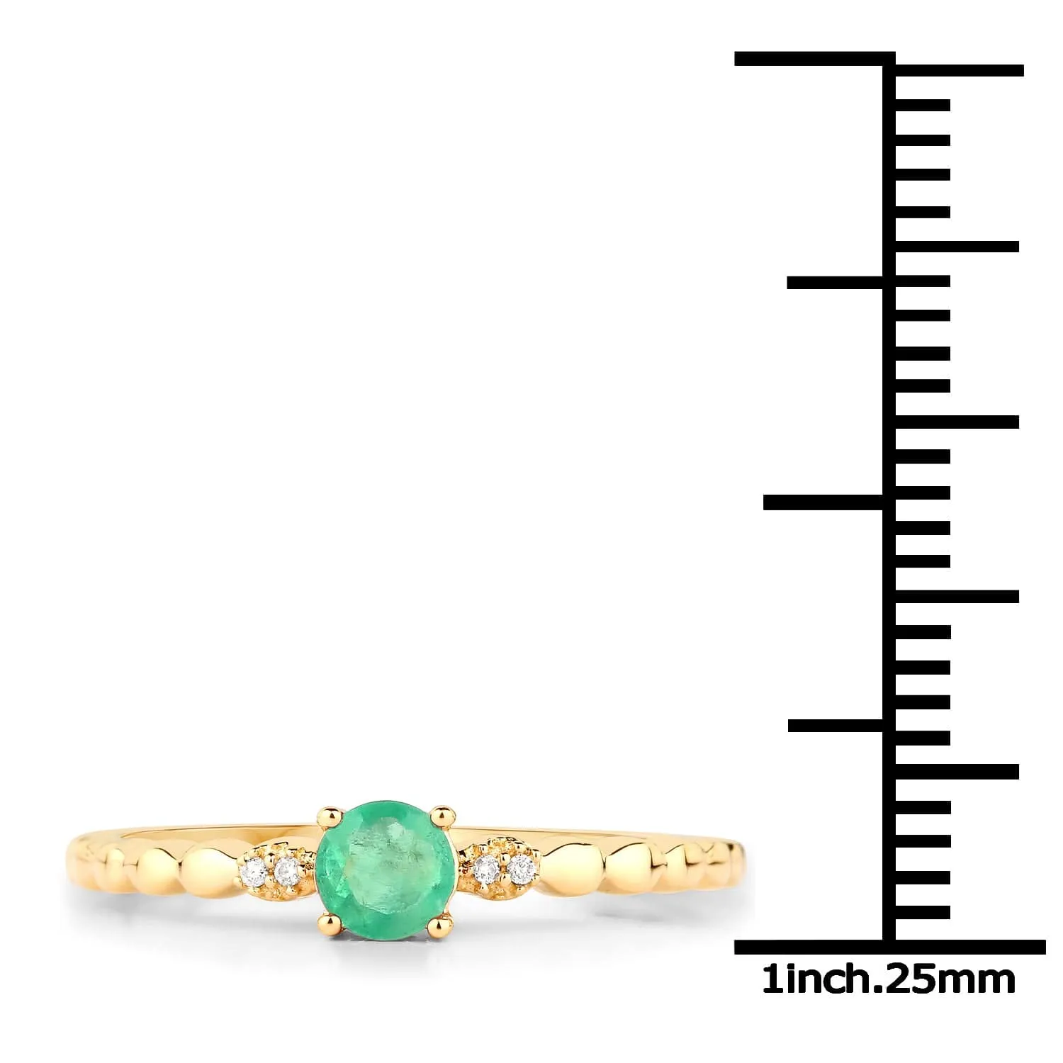 Dainty Emerald and Diamond Ring in 14K Yellow Gold, Genuine