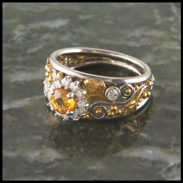 Daisy Yellow Sapphire and Diamond Halo Ring in Gold