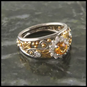 Daisy Yellow Sapphire and Diamond Halo Ring in Gold