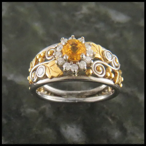 Daisy Yellow Sapphire and Diamond Halo Ring in Gold