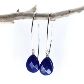 Deep Blue Jade Wishbone Earrings