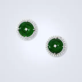 Deep Green Jade Disc Diamond Studs