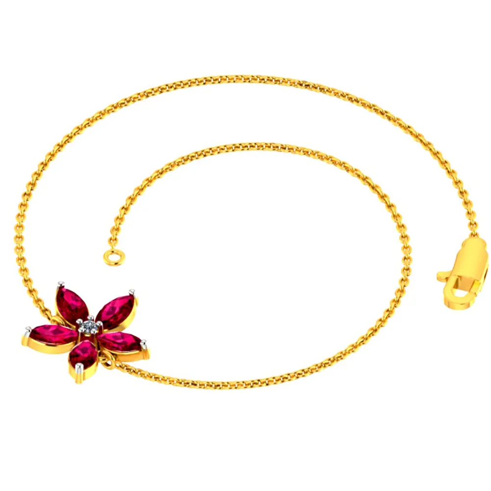 Designer 18k Gold And Red Gemstone Embellished Flower Motif Bracelet For Women From Diamond Collection Pc Chandra