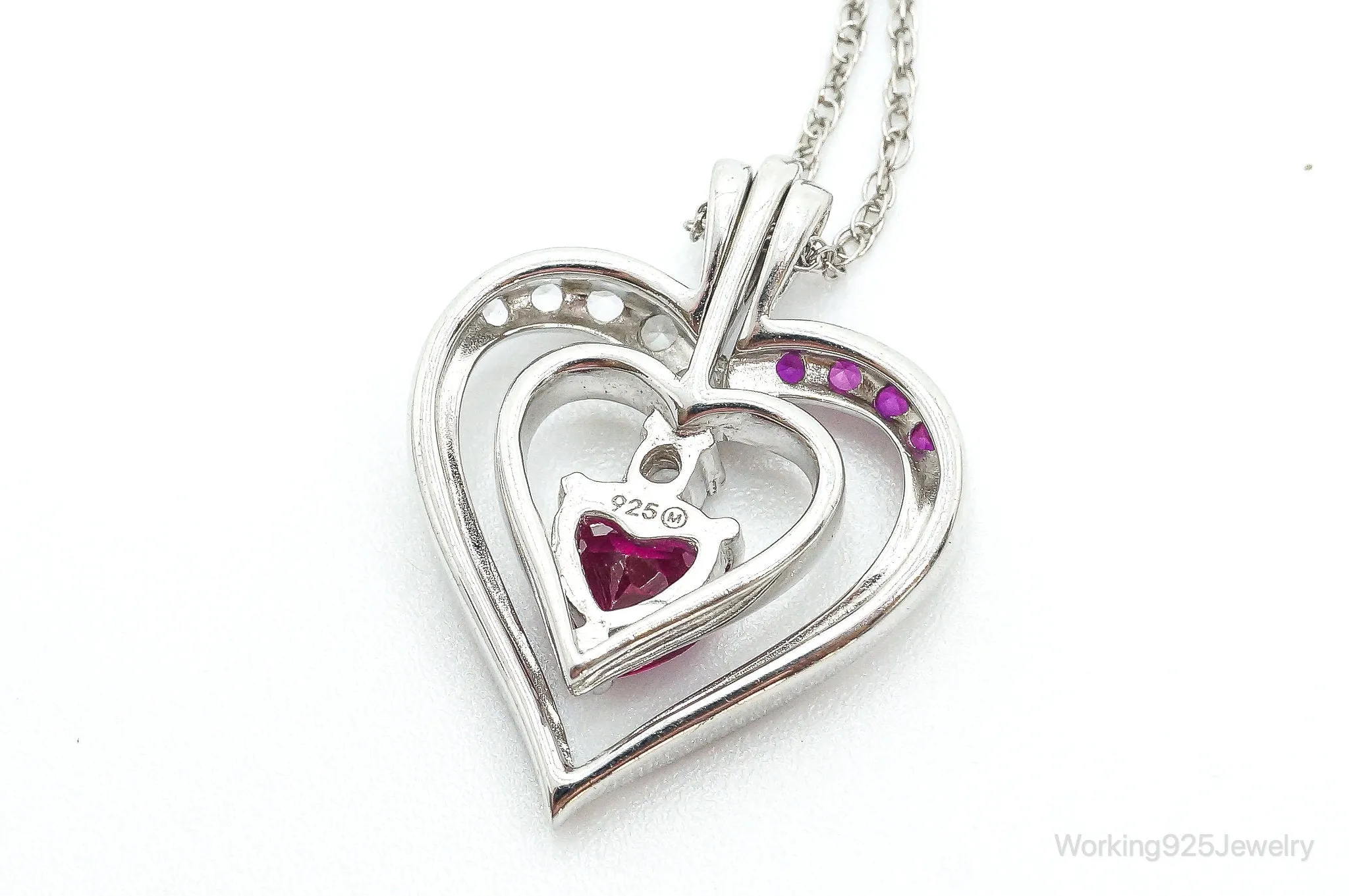 Designer Ruby Cubic Zirconia Heart Sterling Silver Necklace