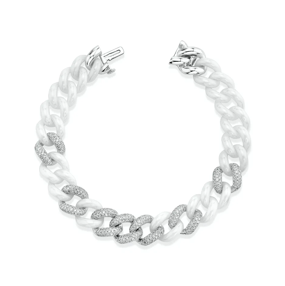 DIAMOND 7 PAVE & WHITE CERAMIC ESSENTIAL LINK BRACELET