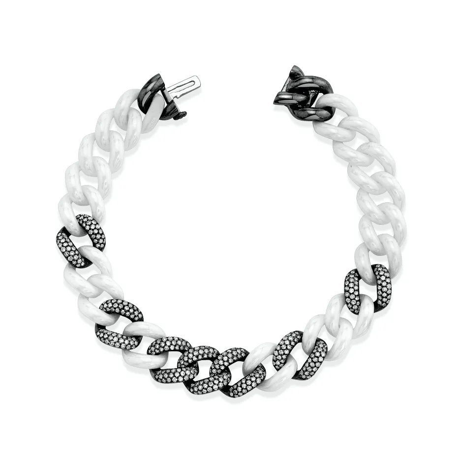 DIAMOND 7 PAVE & WHITE CERAMIC ESSENTIAL LINK BRACELET