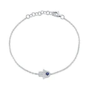 Diamond & Blue Sapphire Hamsa Bracelet