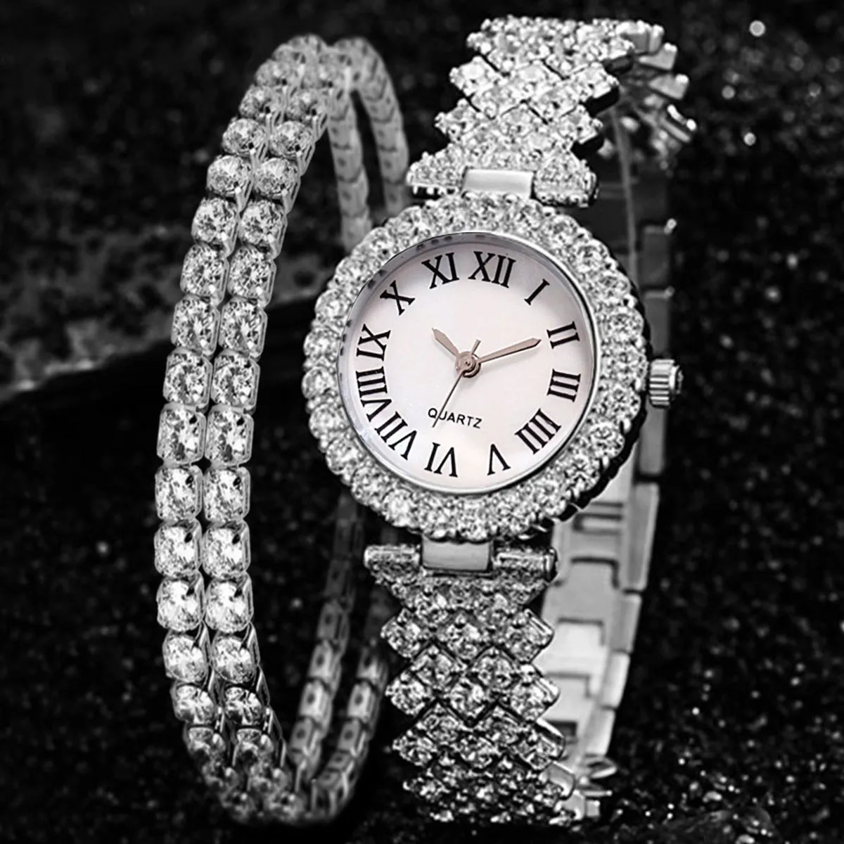 Diamond-Embedded Starry Bracelet Watch Bracelet Gift Set for Women