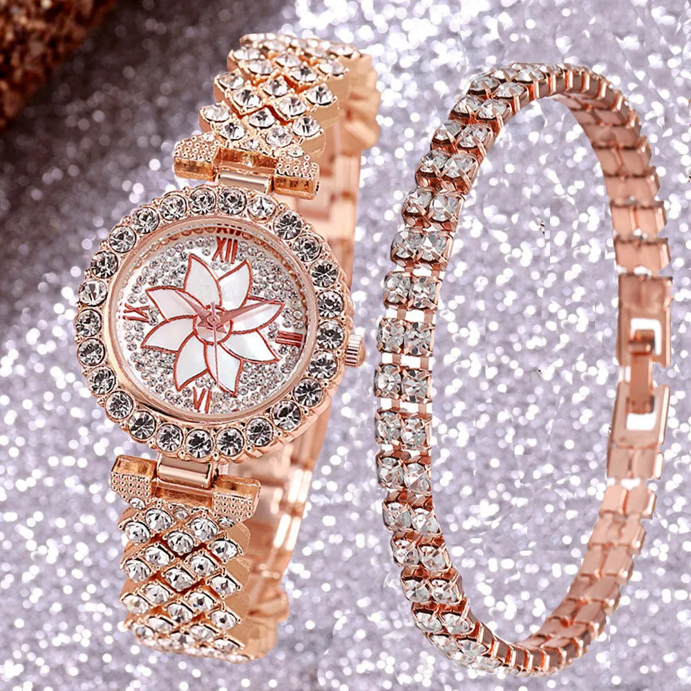 Diamond-Embedded Starry Bracelet Watch Bracelet Gift Set for Women