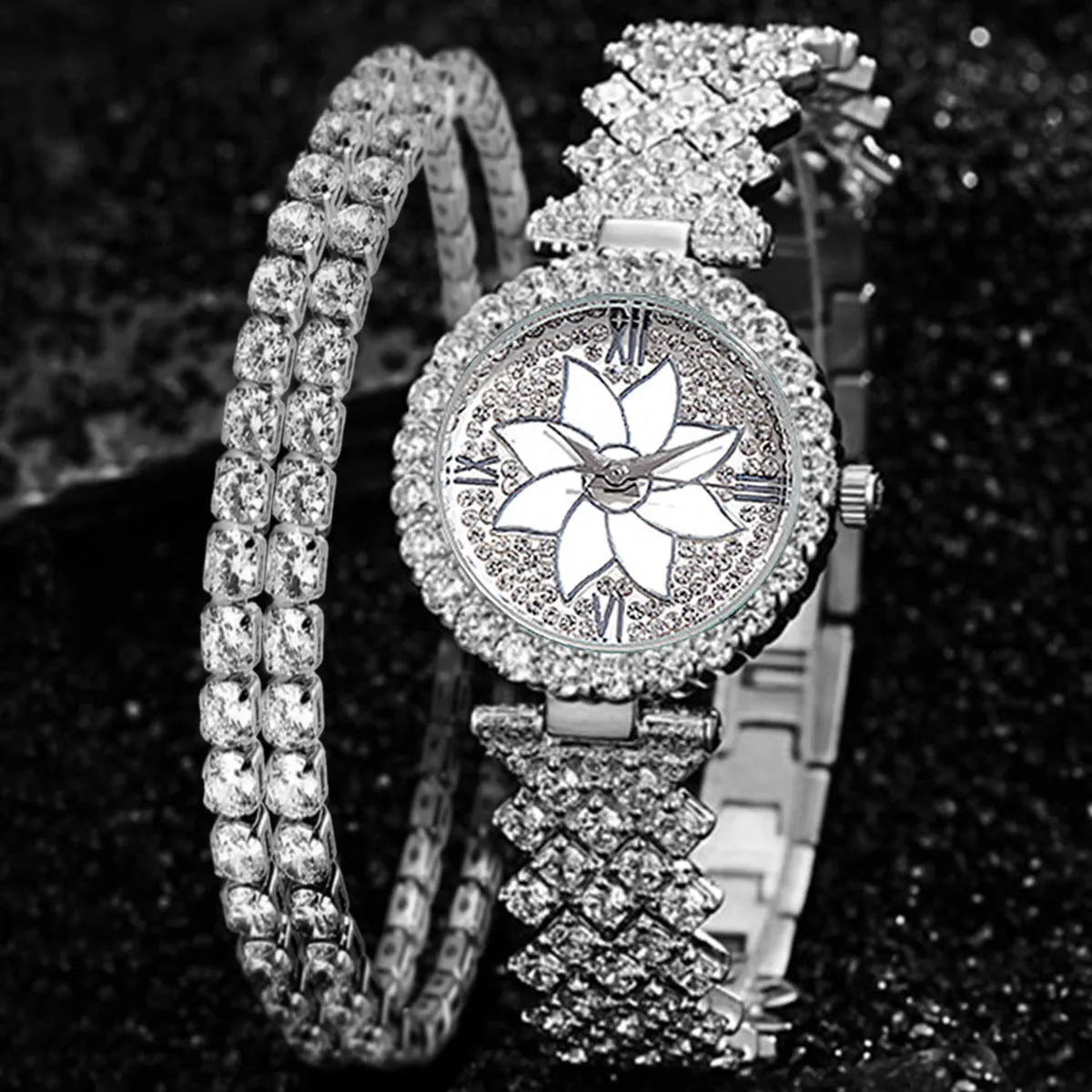 Diamond-Embedded Starry Bracelet Watch Bracelet Gift Set for Women