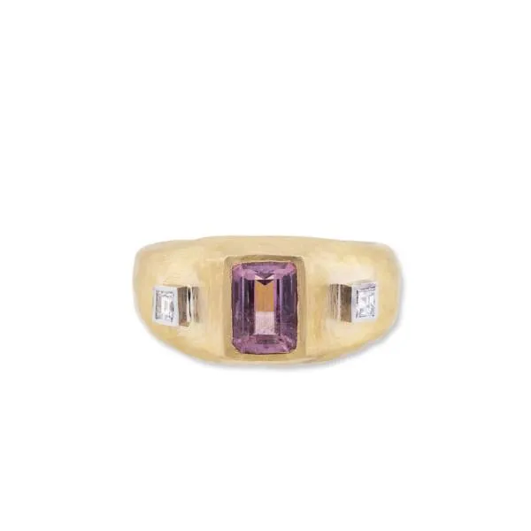 Diva Ring with 22K Gold Emerald Cut Pink Tourmaline Ring