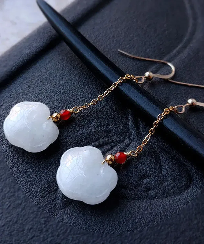 DIY 14K Gold Jade Gem Stone Drop Earrings