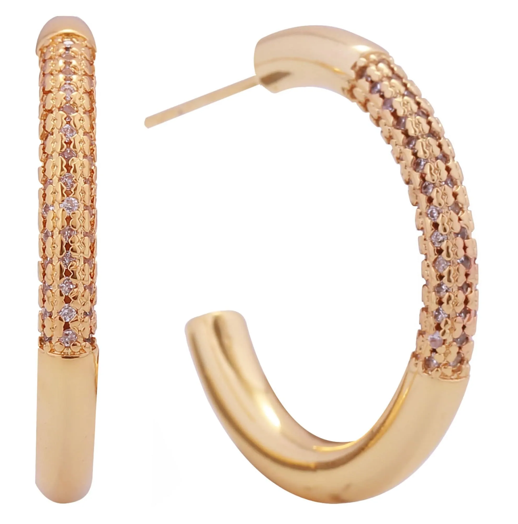 DJE310843 14K Favoring Pave CZ Hoop Post Earrings