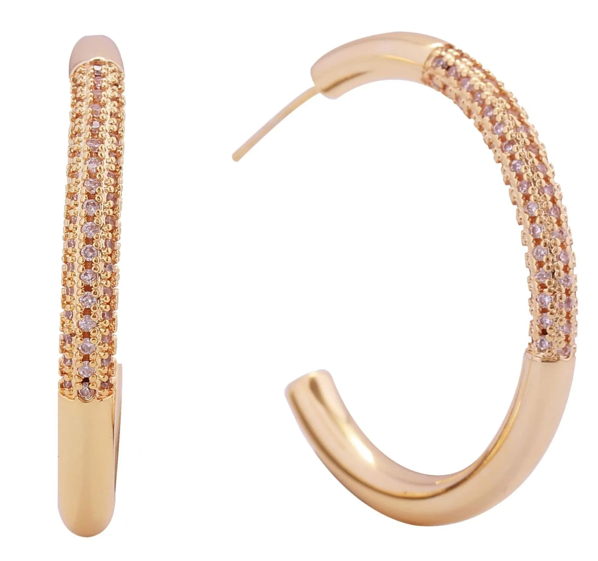 DJE310843 14K Favoring Pave CZ Hoop Post Earrings