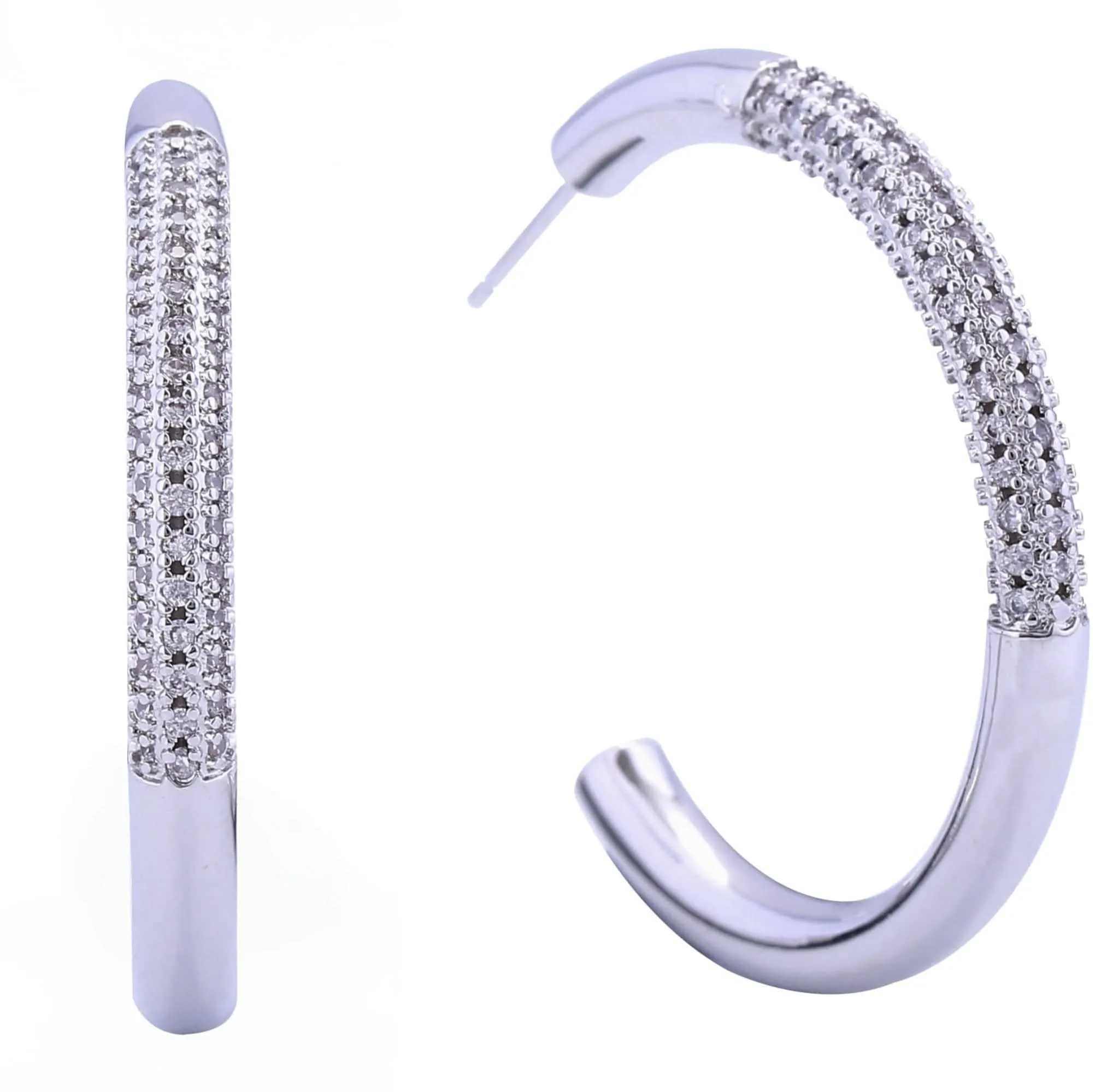 DJE310843 14K Favoring Pave CZ Hoop Post Earrings