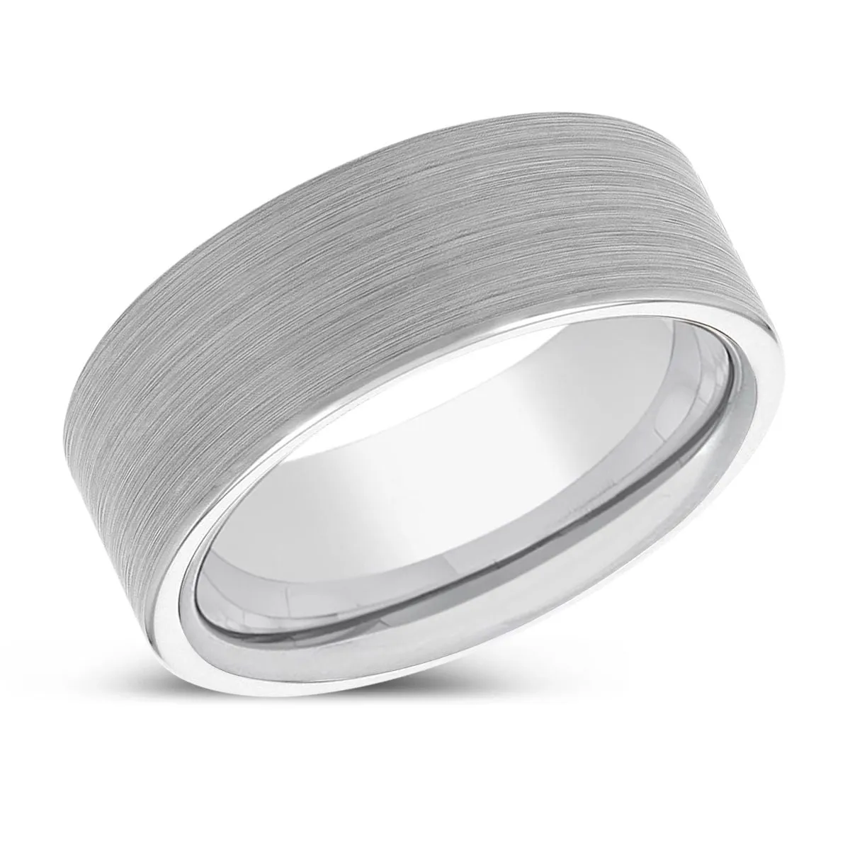 DOMINIK | Silver Ring, White Tungsten Ring, Brushed, Flat