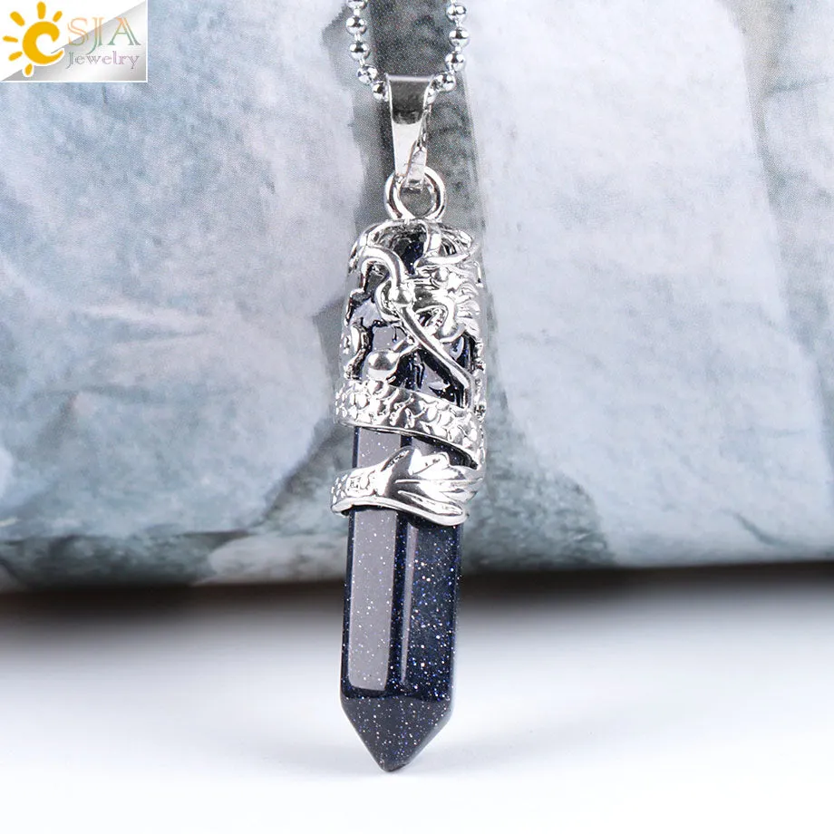 Dragon Crystals Necklace Stone Quartz Necklaces Natural Crystal  Pendant Hexagonal Pendant Amethysts Jewelry for Women Men E853