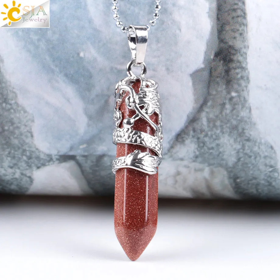 Dragon Crystals Necklace Stone Quartz Necklaces Natural Crystal  Pendant Hexagonal Pendant Amethysts Jewelry for Women Men E853