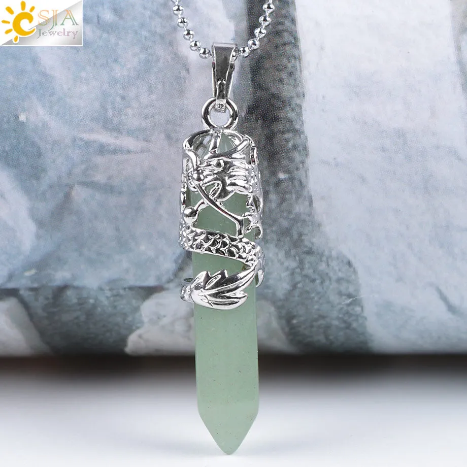 Dragon Crystals Necklace Stone Quartz Necklaces Natural Crystal  Pendant Hexagonal Pendant Amethysts Jewelry for Women Men E853