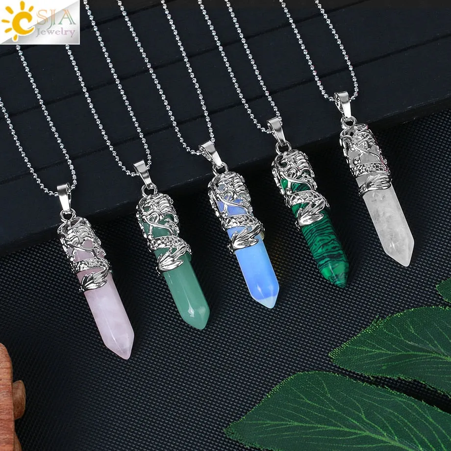 Dragon Crystals Necklace Stone Quartz Necklaces Natural Crystal  Pendant Hexagonal Pendant Amethysts Jewelry for Women Men E853