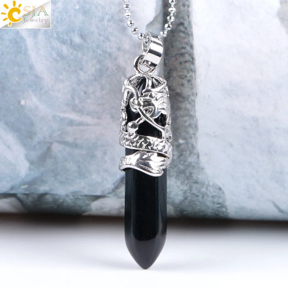 Dragon Crystals Necklace Stone Quartz Necklaces Natural Crystal  Pendant Hexagonal Pendant Amethysts Jewelry for Women Men E853