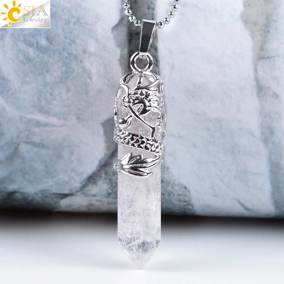 Dragon Crystals Necklace Stone Quartz Necklaces Natural Crystal  Pendant Hexagonal Pendant Amethysts Jewelry for Women Men E853