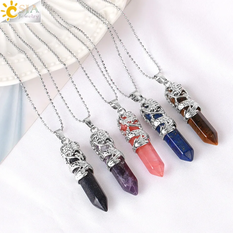 Dragon Crystals Necklace Stone Quartz Necklaces Natural Crystal  Pendant Hexagonal Pendant Amethysts Jewelry for Women Men E853