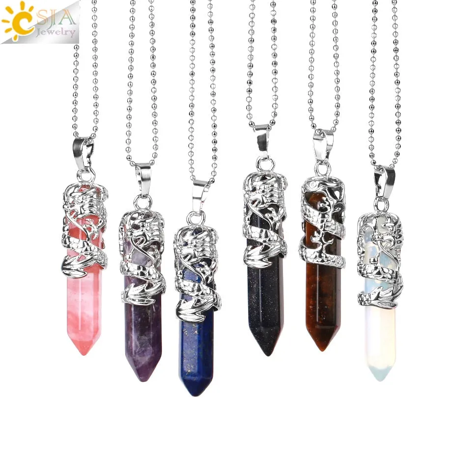 Dragon Crystals Necklace Stone Quartz Necklaces Natural Crystal  Pendant Hexagonal Pendant Amethysts Jewelry for Women Men E853